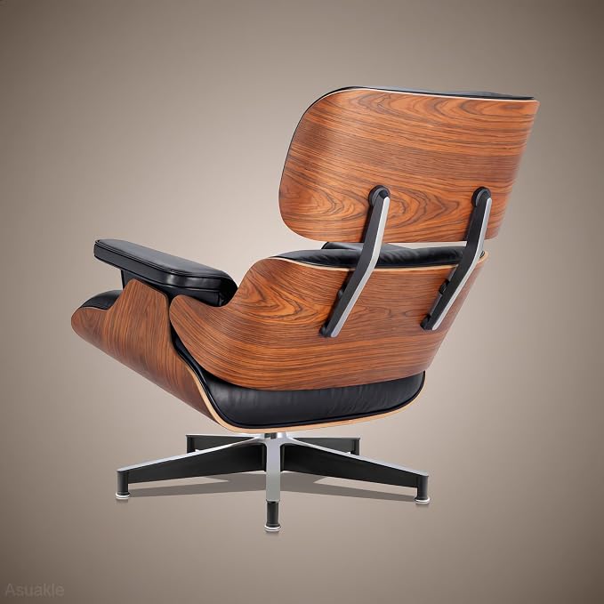 Black PU Leather, Mid Century Chaise Lounge Chair and Ottoman, Leather Accent - Image 9