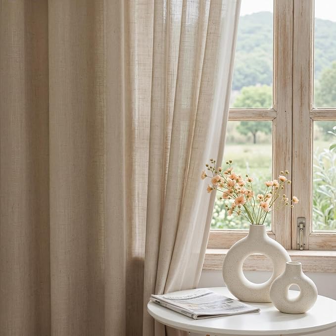 MYSKY HOME Taupe Sheer Curtains 63 inch Length Semi Sheer Curtains - Image 7