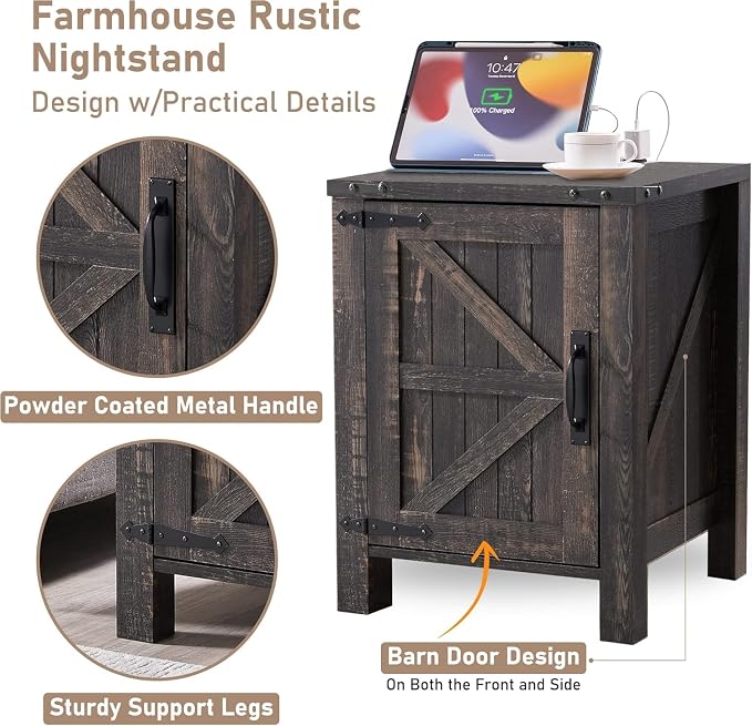 OKD Farmhouse Nightstand Set of 2, 18 Inch Rustic End Table - Image 5