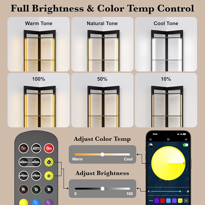 5-Tier Display Cabinet, RGBWIC LED Light, Remote & APP Control, Adjustable - Image 4
