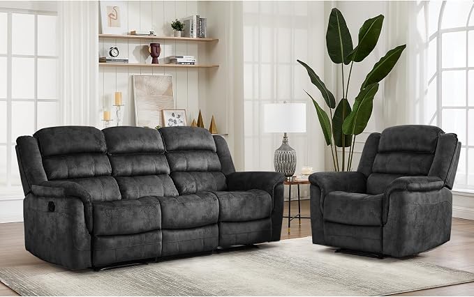 EBELLO 2 Pieces Reclining Couch Furniture Set, Soft Fabric Manual Recliner Sofa - Image 7