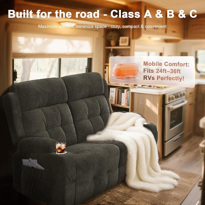Reclining Loveseat, 55.1" RV PU Leather Wall Hugger Recliner Love Seats Sofa - Image 4