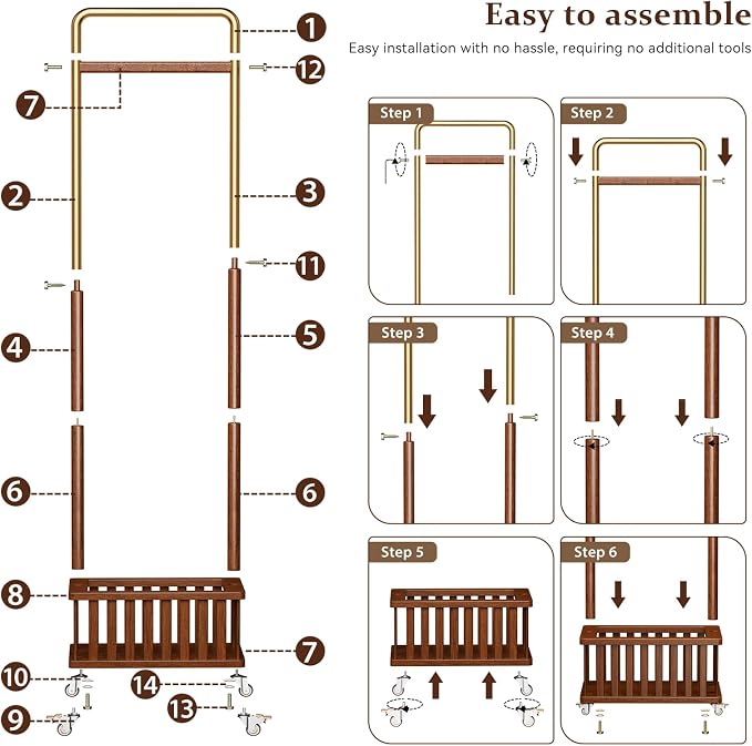 Taitiy Clothes Rack Solid Wood Coat Rack, Metal and Solid Wood Combination - Image 7