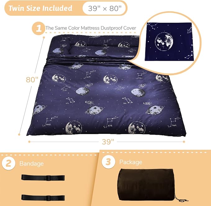 MAXYOYO Navy Space Adventure Japanese Floor Futon Mattress, Thicken Tatami Mat - Image 2