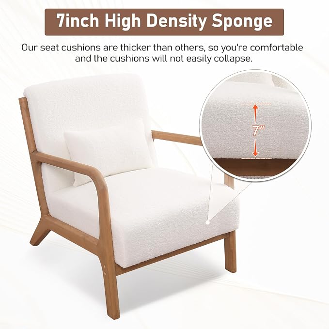 ANJ Mid Century Modern Accent Chair Set of 2, Single Boucle Lounge Reading - Image 3