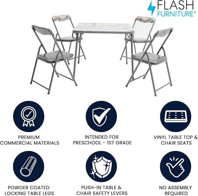 Flash Furniture Mindy Kids 5-Piece Folding Square Table and Chairs Set - Image 3