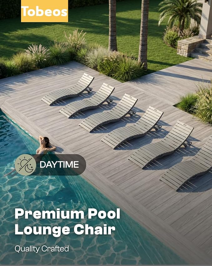 Folding HDPE Pool Lounge Chairs Set of 6, Pre-Assembled Outdoor Chaise Lounge - Image 9