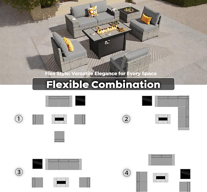 ovios 7 Pieces Patio Furniture Set, Outdoor Wicker Sectional Sofa - Image 7