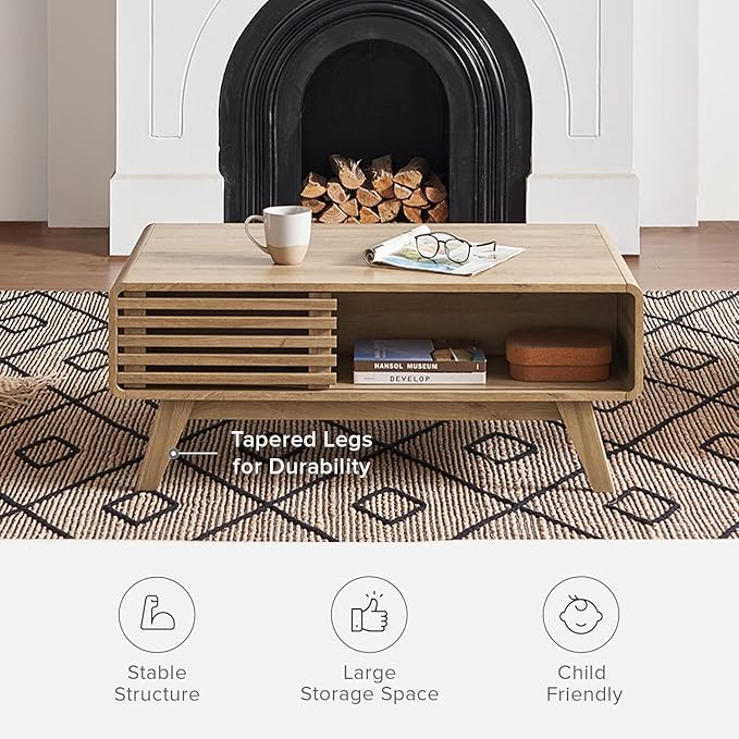 mopio Ensley Coffee Table with Storage, Mid Century Modern, Farmhouse Wood - Image 6