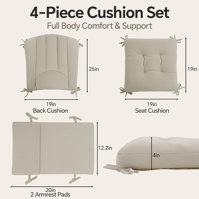 BALAPET Wingback Rocking Chair Cushion Set of 4, Ergonomic High Back Cushion - Image 2