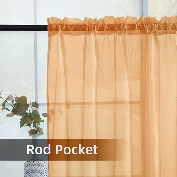 SpaceDresser Beige Sheer Curtains 4 Panels Rod Pocket Semi-Sheer Curtain 90 - Image 5