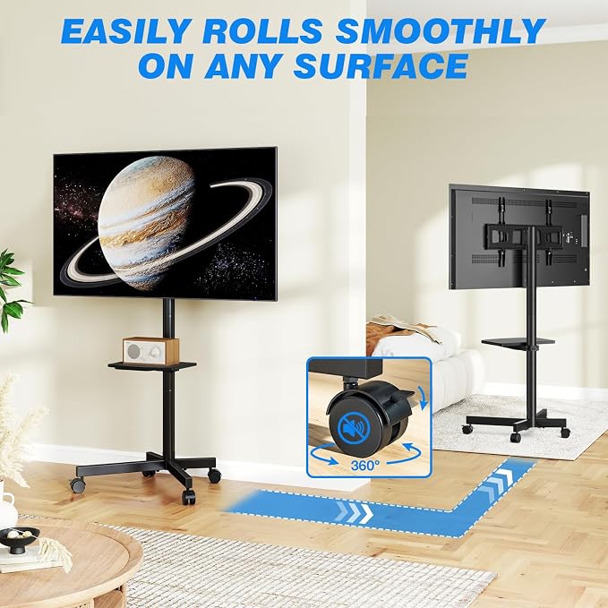 Rolling TV Stand with Shelf for 23-65 inch TVs up to 88lbs, Portable Mobile TV - Image 5