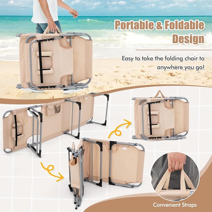Goplus Tanning Chair, Folding Adjustable Patio Lounge Chair - Image 5