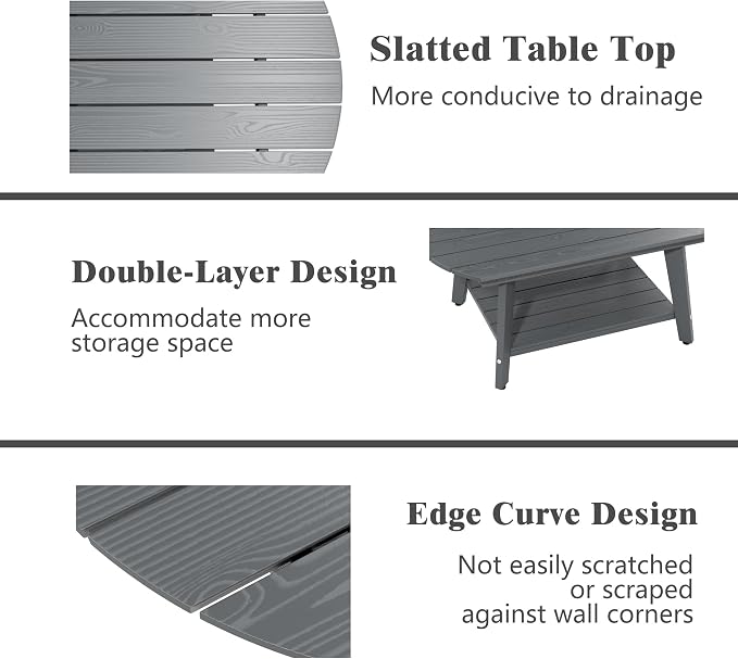 Oval Coffee Table with Open Storage Shelf, Dark Gray Wood Grain Sturdy Coffee - Image 5