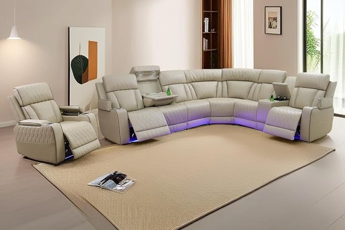 A Ainehome Furniture Reclining Sectional Sofa Set, Breathing Leather Furniture by AAinehome