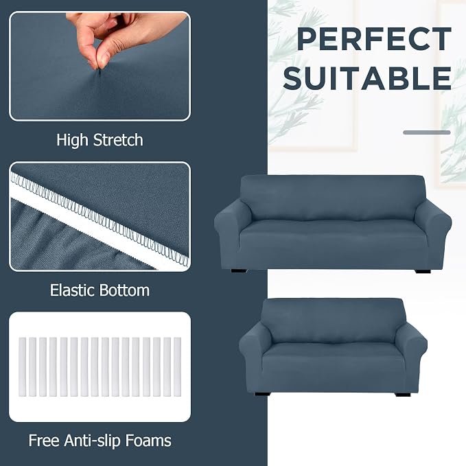 Peryiter 2 Pcs Sofa Covers Couch and Loveseat Covers Set Stretch Sofa Slipcover - Image 4