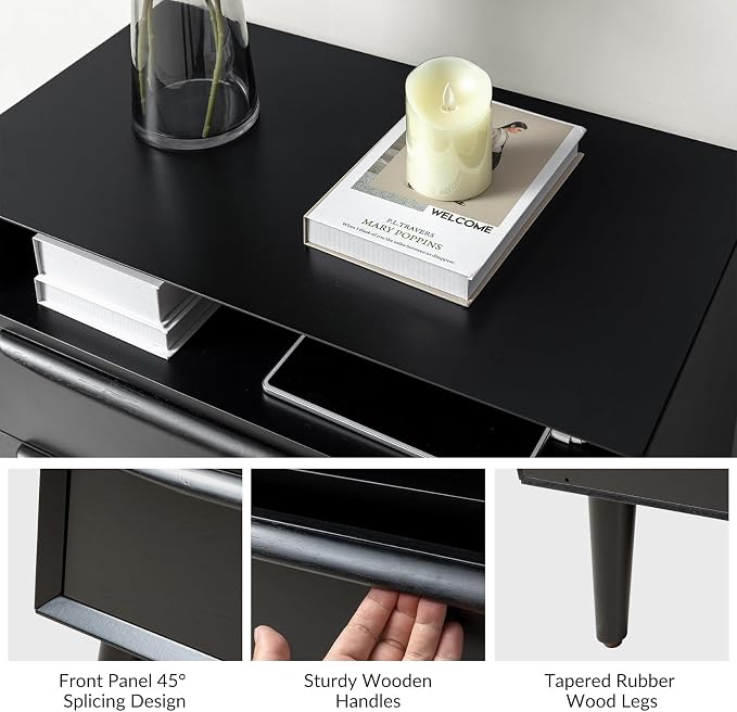 HULALA HOME End Table with Charging Station, Mid-Century Modern 2 Drawer and - Image 5
