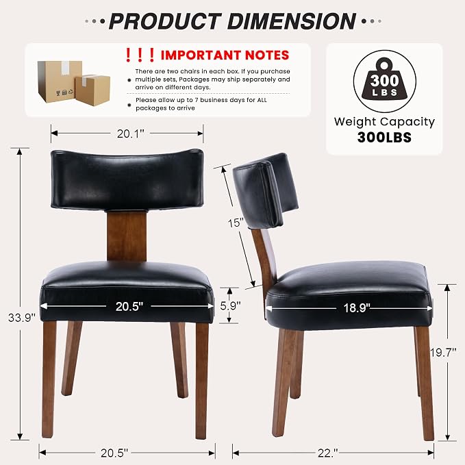 HNY Century Modern Dining Chairs Set of 6, Farmhouse PU Leather Upholstered - Image 2