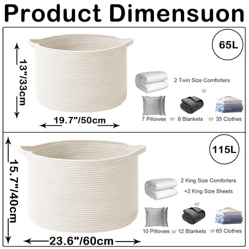 115L Extra Large Woven Cotton Rope Blanket Basket - Image 2