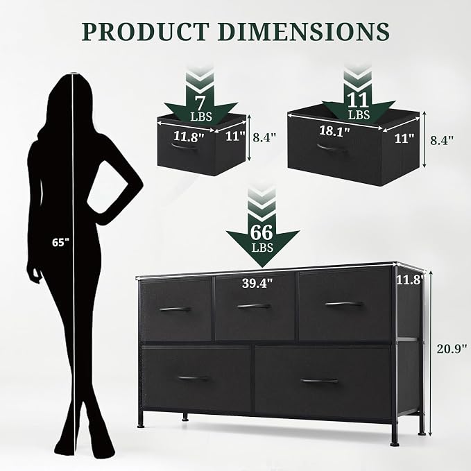 5-Drawer Dresser for Bedroom, Anti-Tip Wide Storage Organizer Fabric Chest of - Image 3