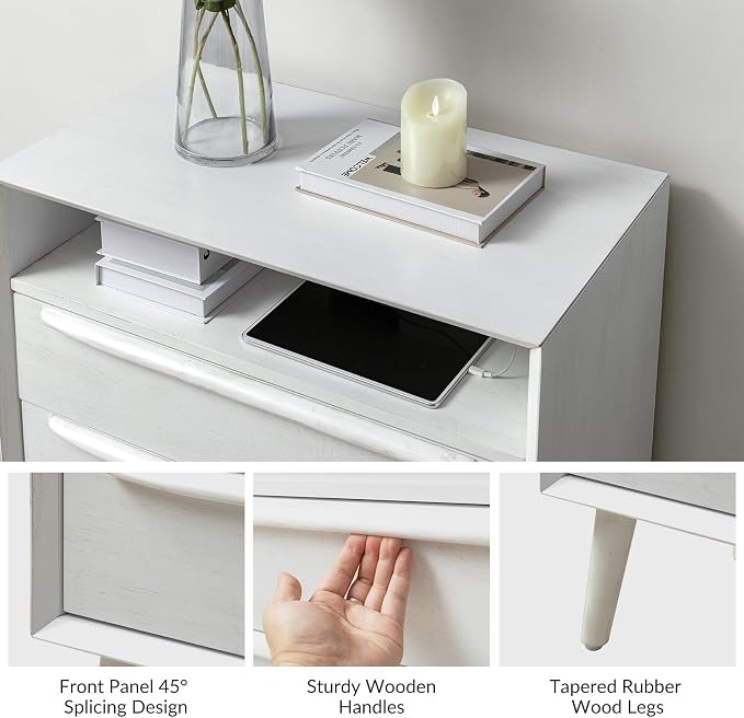 HULALA HOME End Table with Charging Station, Mid-Century Modern 2 Drawer and - Image 5