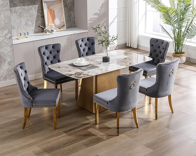 KCC Velvet Dining Chairs Set of 4, Upholstered High-end Tufted Dining Chair - Image 8