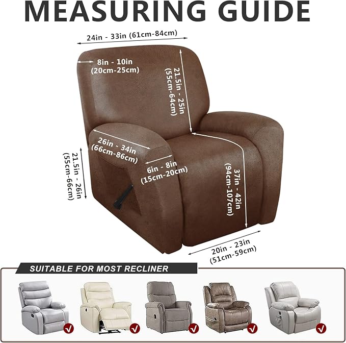 ANARACHON Recliner Chair Covers Leather Like, 4 Pieces Recliner Cover, - Image 3