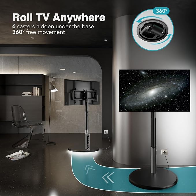 Floor Mobile TV Stand with Power Outlet, Rolling TV Cart - Image 2