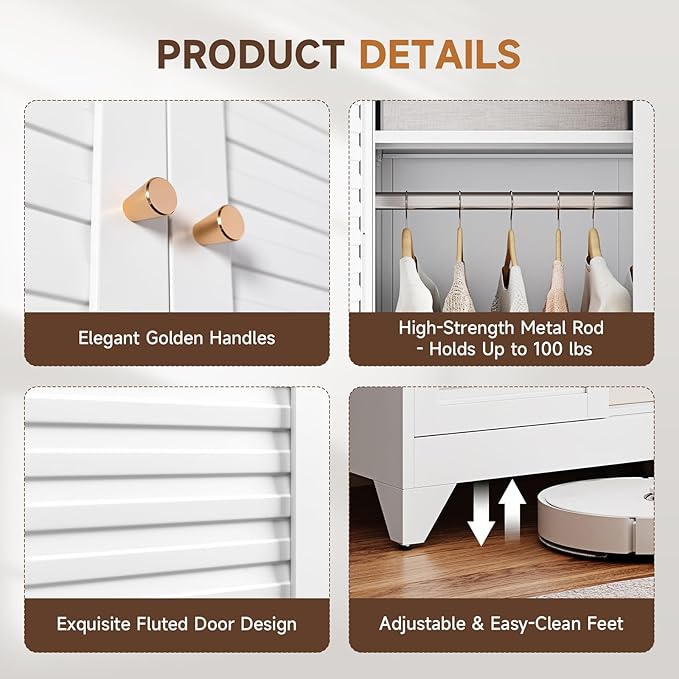 Letaya Armoire Wardrobe Closet, Hanging Rod Clothing Storage Cabinets - Image 6