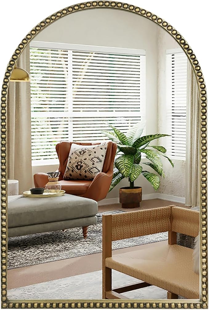 Antique Gold 24"x36" Arched Wall Mirror by Wemily
