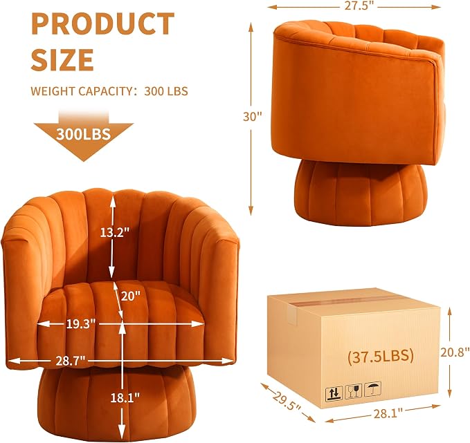 Swivel Accent Barrel Chair, Cute Comfy Small Round 360° Arm Chair, Velvet Sofa - Image 2