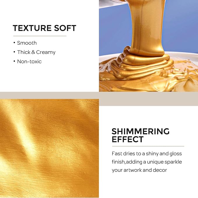Nicpro Metallic Gold Acrylic Paint, 8.45oz/250ml Large Gold Leaf Paint - Image 2