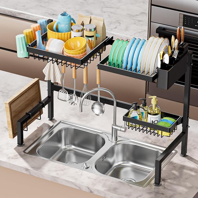 YKLSLH Over The Sink Dish Drying Rack 2 Tiers, Expandable Large Capacity Sink - Image 5
