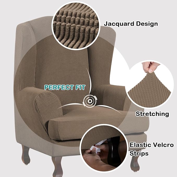 Turquoize Wingback Chair Covers 2 Piece Wing Chair Slipcover Stretch Slipcovers - Image 3