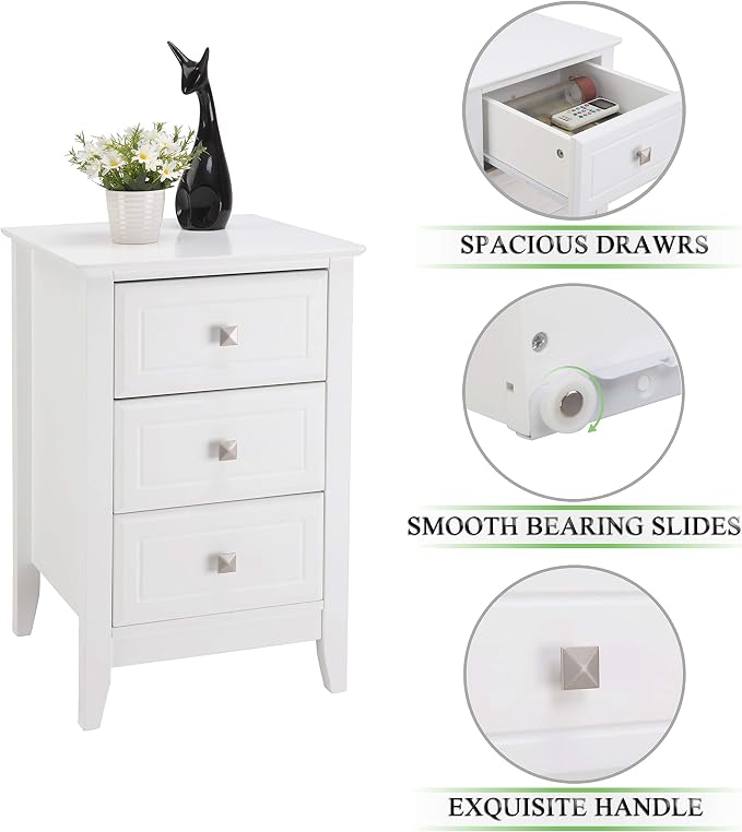 Bonnlo White Nightstand with 3 Drawers, Modern Night Stand - Image 5