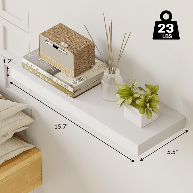 Fixwal White Shelves, 15.7in Floating Shelves, Farmhouse Shelf Wall Decor - Image 3
