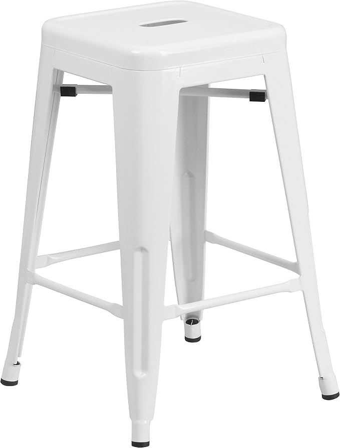 Flash Furniture Kai Commercial Grade 24" High Backless White Metal by FlashFurniture
