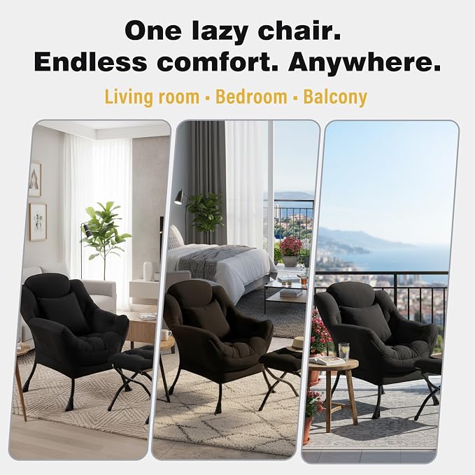 Lazy Chair with Ottoman, Large Accent Chair with Ottoman and a Throw Pillow - Image 7