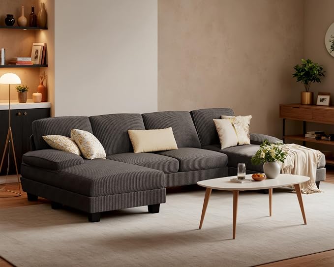 Furniwell Convertible Sectional Sofa Couch, 4 Seat Sofa Set by WellFurnitureHomeLifeWell