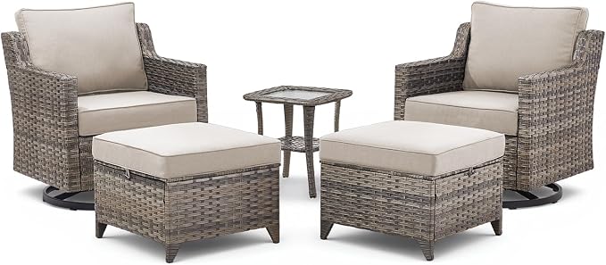 5 Pieces Outdoor Patio Furniture Set-All-Weather Wicker Patio Swivel Glider - Image 9