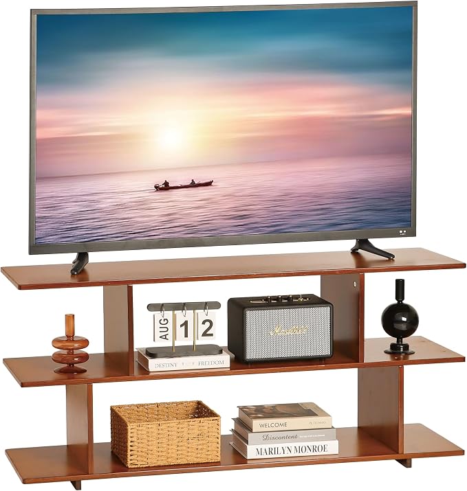 Bamboo TV Stand for TVs up to 55", 3 Tier Accent Entertainment Center - Image 9