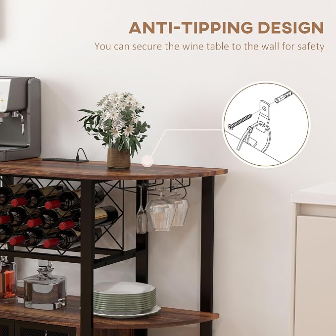 HOMCOM Wine Bar Cabinet with Charging Station and LED Lights, Industrial Liquor - Image 8