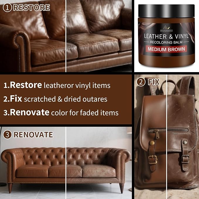 Leather Recoloring Balm with 100ml Mink Oil, Medium Brown Leather Repair Kit - Image 4
