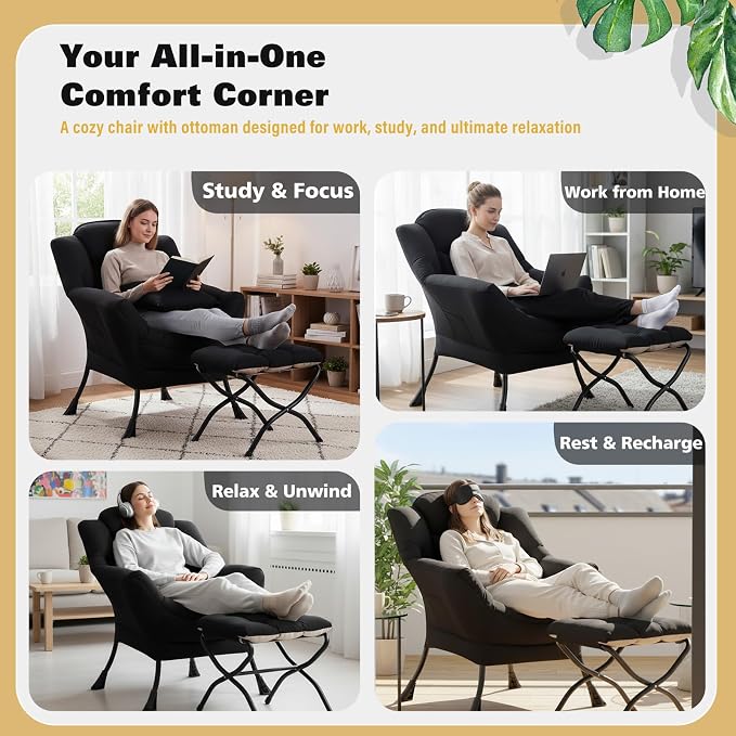 Lazy Chair with Ottoman, Large Accent Chair with Ottoman and a Throw Pillow - Image 8