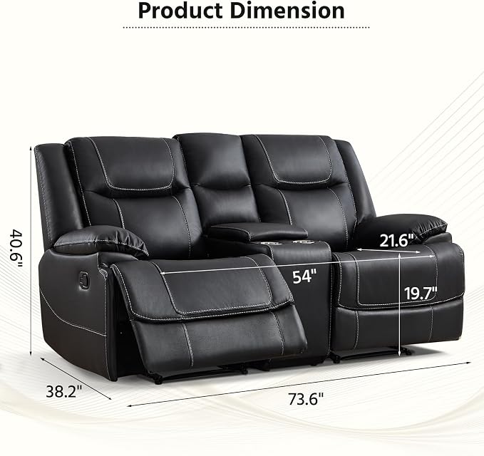 ANJ Premium Geniune Leather Manual Loveseat Recliner Sofa - Image 2