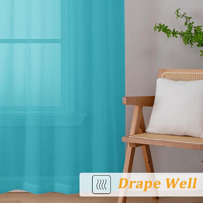 Gwine Turquoise Sheer Curtains 30 Inch Length, Short Light Filtering Voile - Image 7