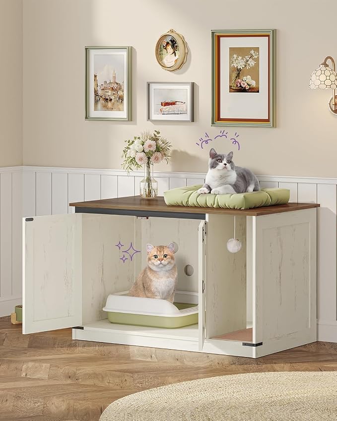 Hzuaneri Cat Litter Box Enclosure, Hidden Litter Box Cabinet Furniture - Image 3