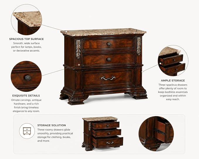 First of a Kind Traditional Wood Bedside Table Santa Monica Collection Cherry - Image 3