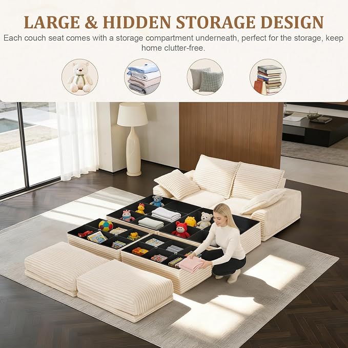 Upgrade Boneless Couch with Storage, Extra Deep&High Seat Modular Sectional - Image 4
