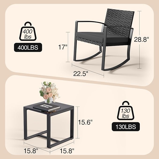 Qsun 3 Pieces Patio Furniture Set Rocking Bistro Set, Outdoor Patio Furniture - Image 2
